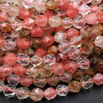 Star Cut Cherry Quartz Beads Faceted 6mm 8mm 10mm Rounded Nugget Sharp Facets 15" Strand