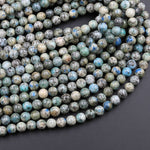 Genuine Natural Rare K2 Smooth Round Beads 6mm 8mm 10mm Blue Azurite in Quartz Granite from Pakistan Afghanistan 16" Strand