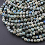 Genuine Natural Rare K2 Smooth Round Beads 6mm 8mm 10mm Blue Azurite in Quartz Granite from Pakistan Afghanistan 16" Strand