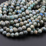 Genuine Natural Rare K2 Smooth Round Beads 6mm 8mm 10mm Blue Azurite in Quartz Granite from Pakistan Afghanistan 16" Strand