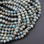 Genuine Natural Rare K2 Smooth Round Beads 6mm 8mm 10mm Blue Azurite in Quartz Granite from Pakistan Afghanistan 16" Strand
