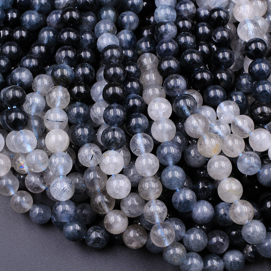 Rare Blue Rutilated Quartz 6mm 8mm 10mm 12mm Round Beads From Madagascar 15.5" Strand
