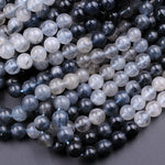 Rare Blue Rutilated Quartz 6mm 8mm 10mm 12mm Round Beads From Madagascar 15.5" Strand