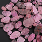 Natural Pink Cobalto Calcite Drusy Teardrop Focal Pendant Beads 16" Strand