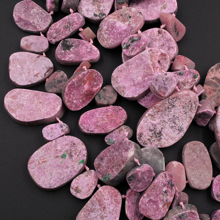Natural Pink Cobalto Calcite Drusy Teardrop Focal Pendant Beads 16" Strand