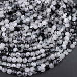 Faceted Black Tourmaline Rutilated Quartz Coin Beads 6mm 8mm 10mm 12mm 15.5" Strand