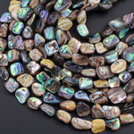 Freeform Natural Abalone Nugget Irregular Square Beads Iridescent Rainbow Glow Blue Green Red Pink Flash 15.5" Strand