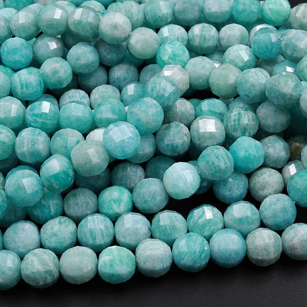 Geometric Lantern Faceted Natural Russian Amazonite 8mm Round Beads Sparkling Dazzling Facet Gemstone 15.5" Strand