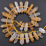 Brazilian Golden Quartz Double Terminated Point Beads Large Healing Natural Golden Crystal Focal Pendant Bead 16" Strand