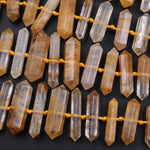 Brazilian Golden Quartz Double Terminated Point Beads Large Healing Natural Golden Crystal Focal Pendant Bead 16" Strand