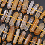 Brazilian Golden Quartz Double Terminated Point Beads Large Healing Natural Golden Crystal Focal Pendant Bead 16" Strand