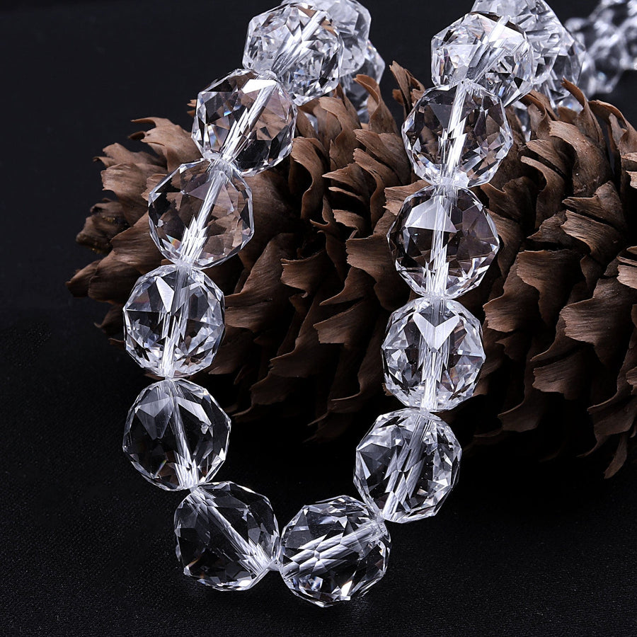 Genuine 100% Natural Rock Quartz Faceted 6mm 8mm 10mm 12mm 14mm 16mm Round Beads AAA Gem Quality Geometric Diamond Star Cut 15.5" Strand
