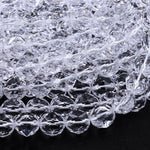 Genuine 100% Natural Rock Quartz Faceted 6mm 8mm 10mm 12mm 14mm 16mm Round Beads AAA Gem Quality Geometric Diamond Star Cut 15.5" Strand