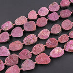Natural Pink Cobalto Calcite Druzy Beads Hand Cut Freeform Oval Teardrop Shape 16" Strand