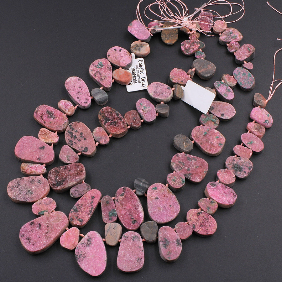 Natural Pink Cobalto Calcite Druzy Beads Green Malachite Crystal Side Drilled Teardrop Pendant 16" Strand
