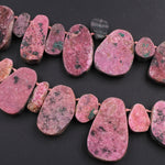 Natural Pink Cobalto Calcite Druzy Beads Green Malachite Crystal Side Drilled Teardrop Pendant 16" Strand