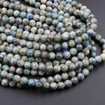 Genuine Natural Rare K2 Smooth Round Beads 6mm 8mm 10mm Blue Azurite in Quartz Granite from Pakistan Afghanistan 16" Strand
