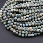 Genuine Natural Rare K2 Smooth Round Beads 6mm 8mm 10mm Blue Azurite in Quartz Granite from Pakistan Afghanistan 16" Strand