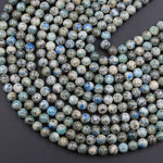 Genuine Natural Rare K2 Smooth Round Beads 6mm 8mm 10mm Blue Azurite in Quartz Granite from Pakistan Afghanistan 16" Strand