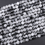 Faceted Black Tourmaline Rutilated Quartz Coin Beads 6mm 8mm 10mm 12mm 15.5" Strand