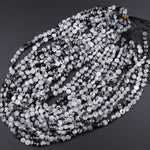 Faceted Black Tourmaline Rutilated Quartz Coin Beads 6mm 8mm 10mm 12mm 15.5" Strand