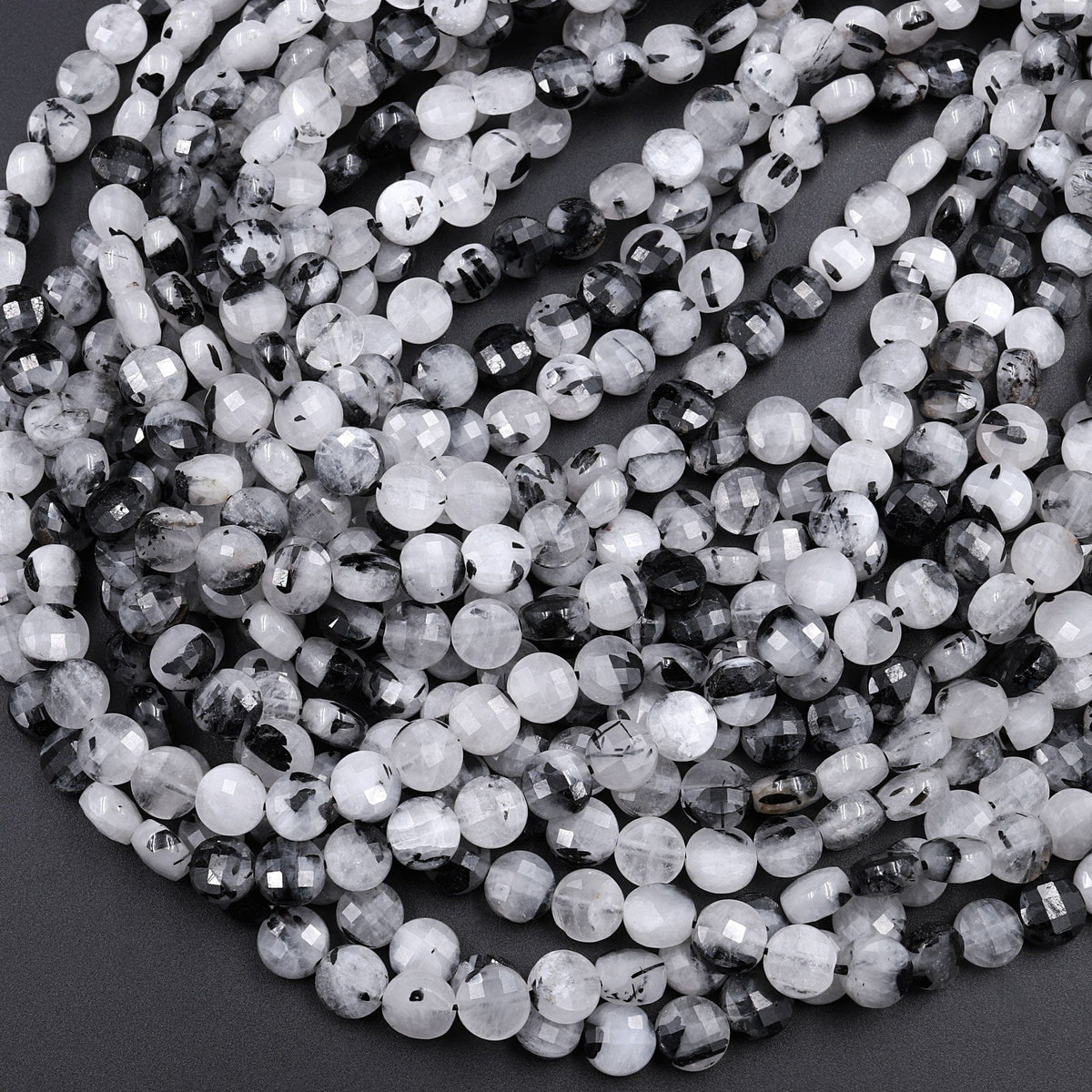 Rutilated Quartz Faceted Star Cut Shape Beads Black and White Stone Beads  for Bracelets Wholesale Craft Supplies Jewelry Making Ideas 