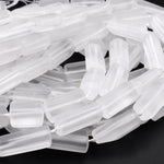 Matte Natural Rock Crystal Quartz Faceted Tube Beads Raw Organic Real Genuine Stone 16" Strand