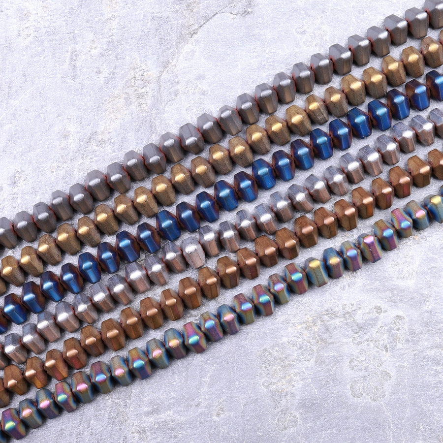 Matte Hematite 4mm Triangle Beads Silver Gold Blue Bronze Copper Blue Rainbow Gunmetal Black Colors 16" Strand