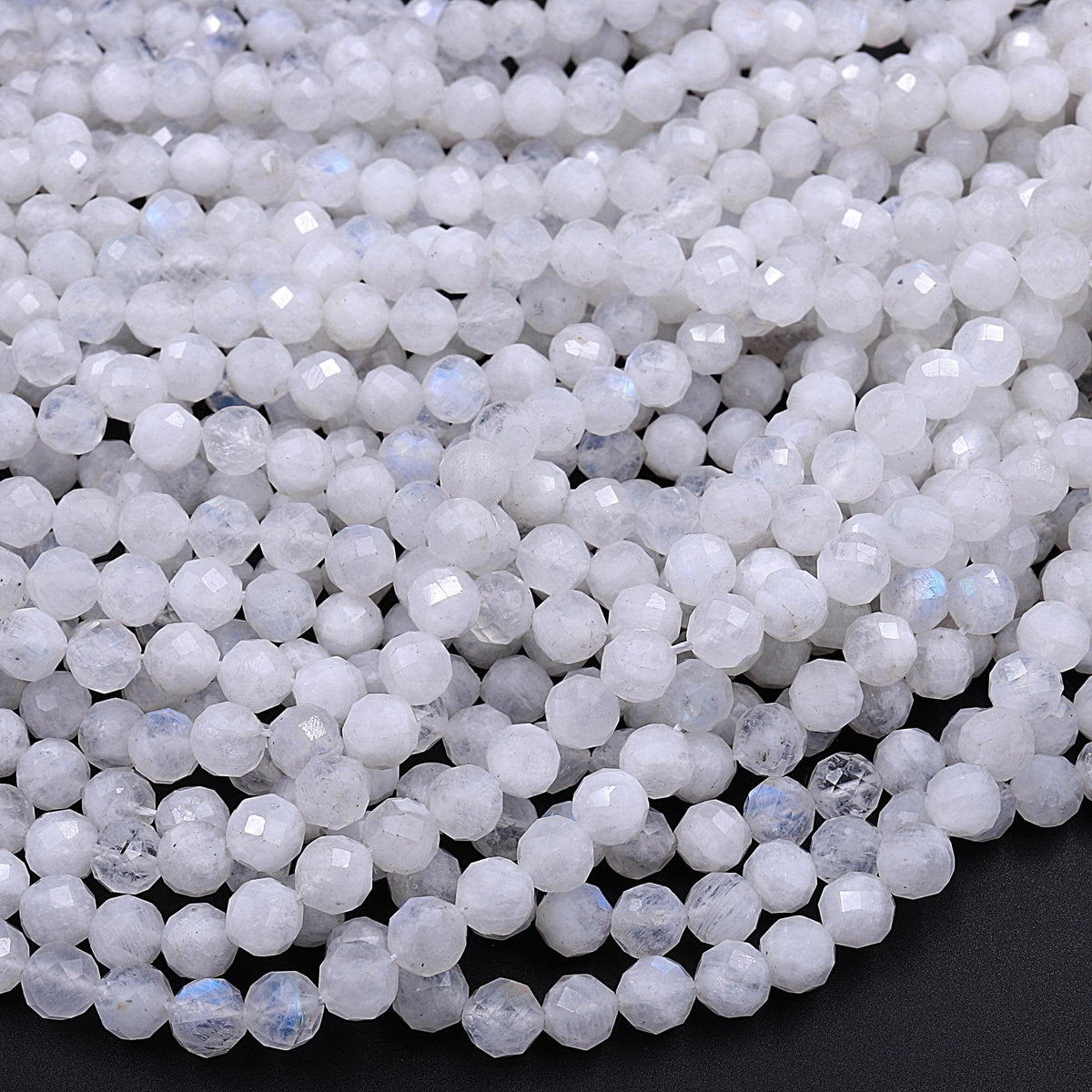 16 inch line 6mm White Rainbow Moonstone faceted round beads