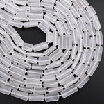Matte Natural Rock Crystal Quartz Faceted Tube Beads Raw Organic Real Genuine Stone 16" Strand