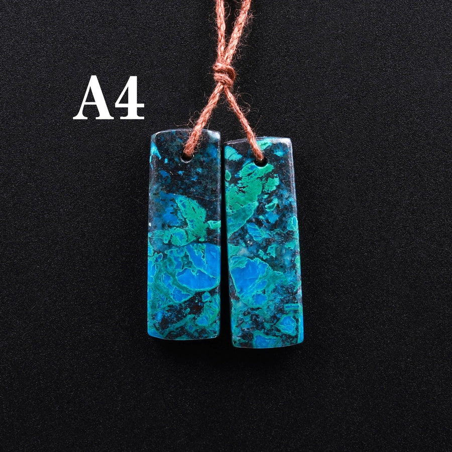 Drilled Parrot Wing Chrysocolla Short Rectangle Earring Pair Matched Natural Blue Green Gemstone Stone Beads A4