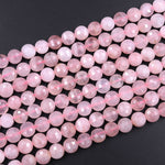 Faceted Madagascar Pink Rose Quartz 4mm 6mm 8mm 10mm Coin Beads Flat Disc Dazzling Facets Natural Gemstone 15.5" Strand