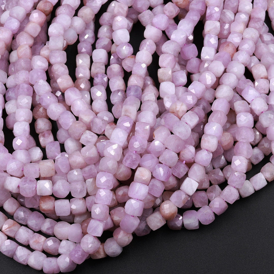 Natural Violet Purple Pink Kunzite Faceted 4mm Cube Beads Micro Faceted Laser Diamond Cut 15.5" Strand