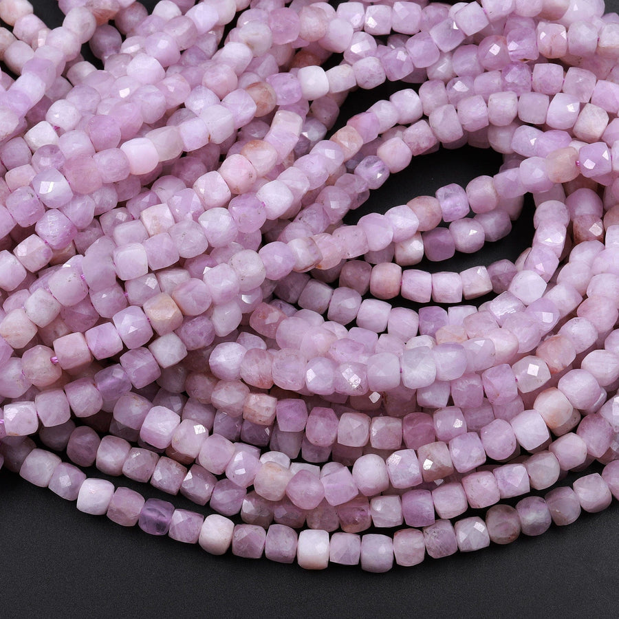 Natural Violet Purple Pink Kunzite Faceted 4mm Cube Beads Micro Faceted Laser Diamond Cut 15.5" Strand