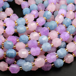 Natural Blue Aquamarine Pink Rose Quartz Violet Purple Amethyst 8mm Beads Energy Prism Double Point Cut 15.5" Strand
