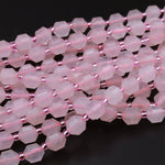 AAA Natural Pink Rose Quartz 8mm Beads Faceted Energy Prism Double Point Cut 15.5" Strand