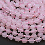 AAA Natural Pink Rose Quartz 8mm Beads Faceted Energy Prism Double Point Cut 15.5" Strand