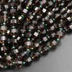 Natural Smoky Quartz 10mm Beads Faceted Energy Prism Double Terminated Points 15.5" Strand