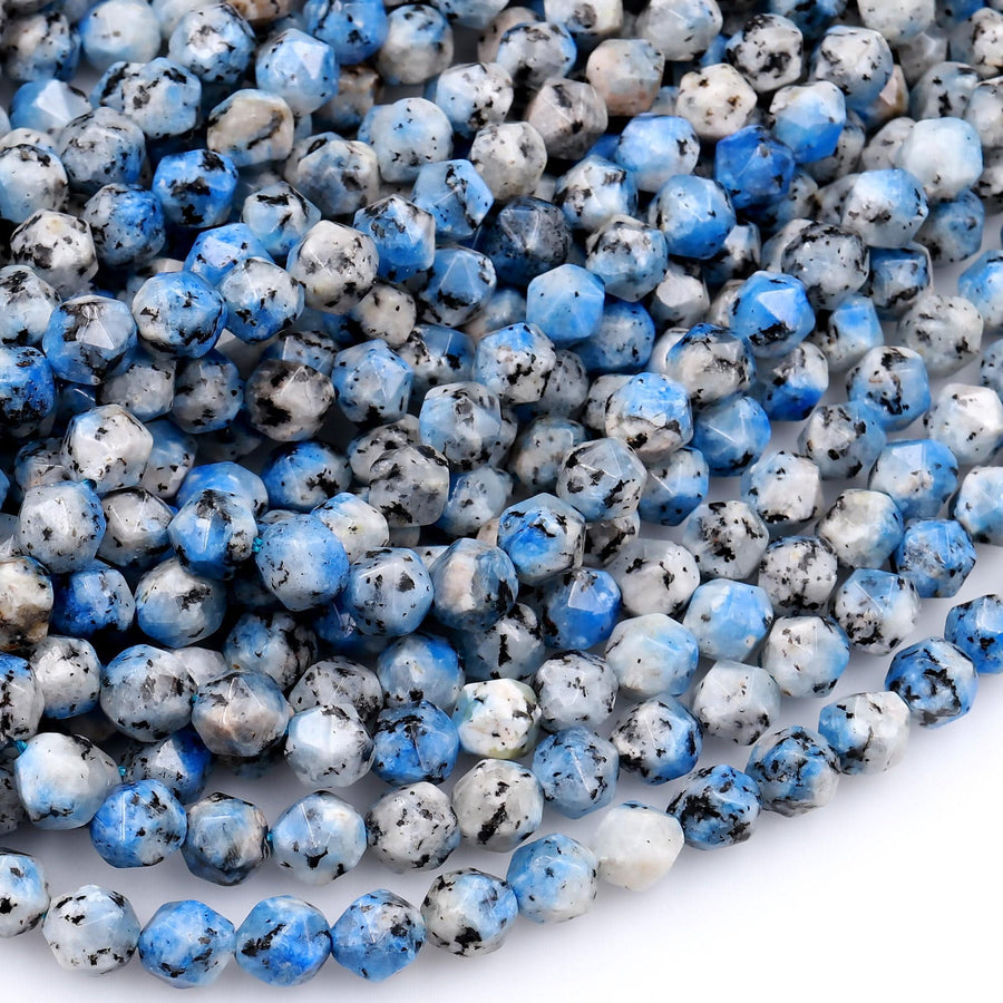 Faceted Star Cut K2 Jasper Granite 8mm Round Beads 15.5" Strand