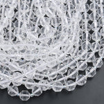 Faceted Natural Clear Rock Crystal Quartz 8mm 10mm Beads Energy Prism Double Terminated Point Cut 15.5" Strand