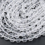 Faceted Natural Clear Rock Crystal Quartz 8mm 10mm Beads Energy Prism Double Terminated Point Cut 15.5" Strand