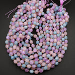 Natural Blue Aquamarine Pink Rose Quartz Violet Purple Amethyst 8mm Beads Energy Prism Double Point Cut 15.5" Strand