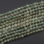 Natural Green Tourmaline Rutile Quartz Beads Smooth Round 8mm 10mm 12mm Real Genuine Tourmaline Gemstone 15.5" Strand