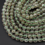Natural Green Tourmaline Rutile Quartz Beads Smooth Round 8mm 10mm 12mm Real Genuine Tourmaline Gemstone 15.5" Strand