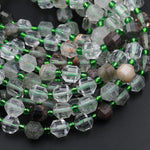 Natural Green Phantom Lodalite Quartz 8mm Beads Faceted Energy Prism Double Terminated Points 15.5" Strand