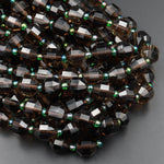 Natural Smoky Quartz 10mm Beads Faceted Energy Prism Double Terminated Points 15.5" Strand