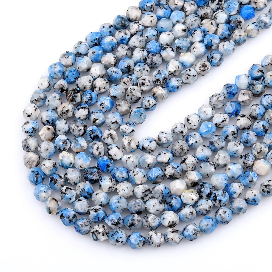 Faceted Star Cut K2 Jasper Granite 8mm Round Beads 15.5" Strand