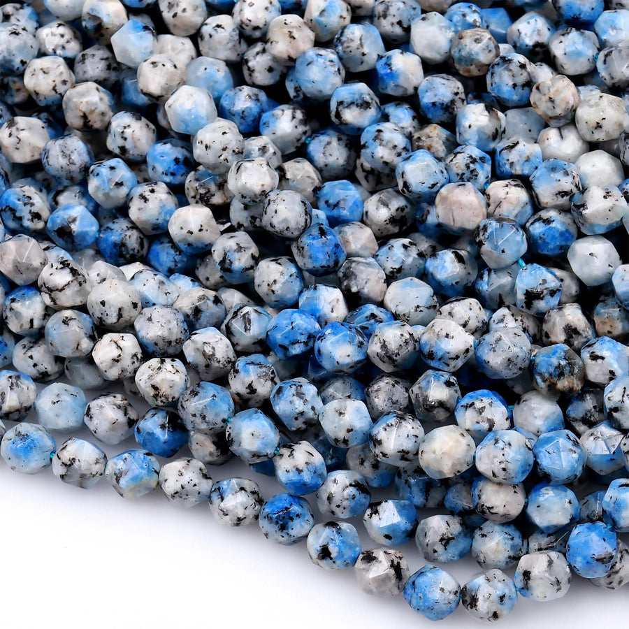 Faceted Star Cut K2 Jasper Granite 8mm Round Beads 15.5" Strand