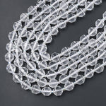 Faceted Natural Clear Rock Crystal Quartz 8mm 10mm Beads Energy Prism Double Terminated Point Cut 15.5" Strand