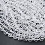 Faceted Natural Clear Rock Crystal Quartz 8mm 10mm Beads Energy Prism Double Terminated Point Cut 15.5" Strand